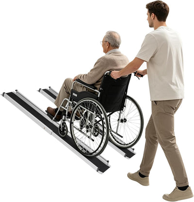 Adjustable Wheelchair Ramp, Aluminum Alloy Portable Ramps(5FT)