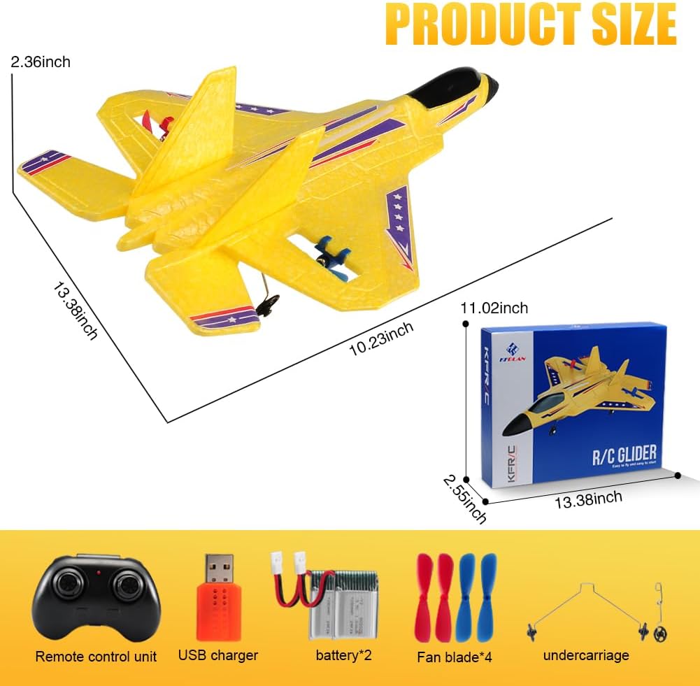 F22 2.4GHz RC Jet, Gyro Airplane with 2 Batteries for Beginners | Built-in gyro stabilization for stable flight, LED