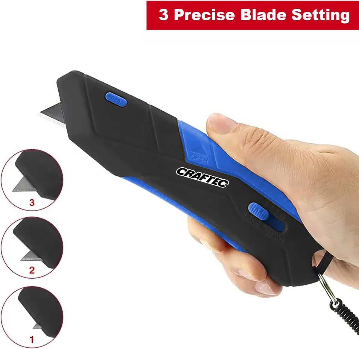 Retractable Utility Knife Box Cutter with Holster & Lanyard - The Ultimate Tool for Precise Cuts, 3 Blade Settings