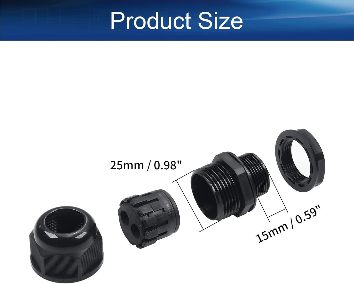 M25 Cable Gland with 2 Holes, Waterproof IP68 Nylon Joint Locknut