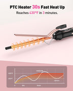 3/8 inch Thin Curling Iron,Extra Long Barrel for Tight Curls