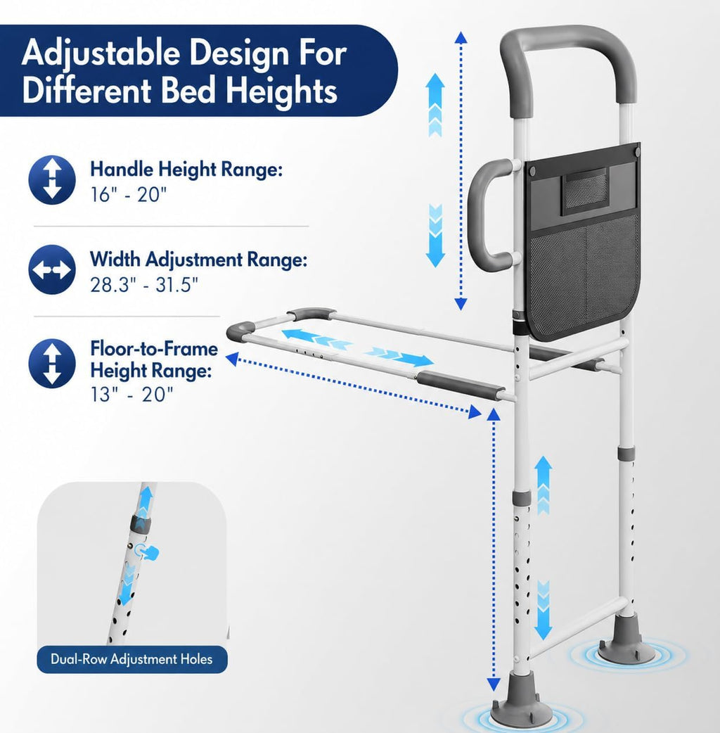 Bed Rails for Elderly Adults Safety - Adjustable Bed Assist Rails for Seniors, Adult Bed Guard Rail with Non-Slip