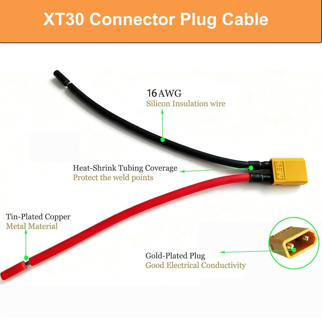 XT30 Plug Connector,16AWG XT30 Pigtail,10CM Silicone Wire.