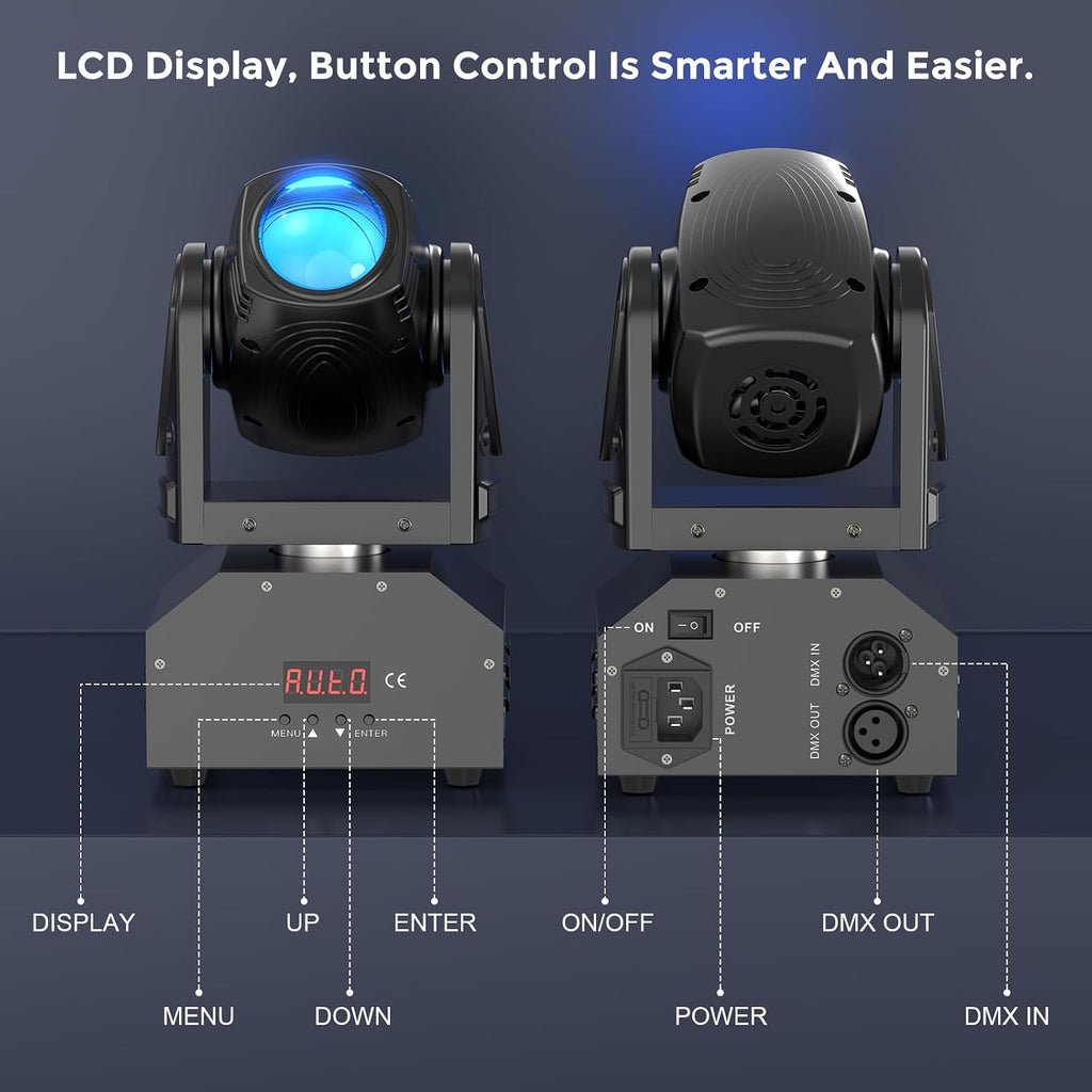 Beam Moving Head Light,RGBW LED Mini Party Light Stage Lighting Spot Lights by DMX512 & Sound Active Control for Home