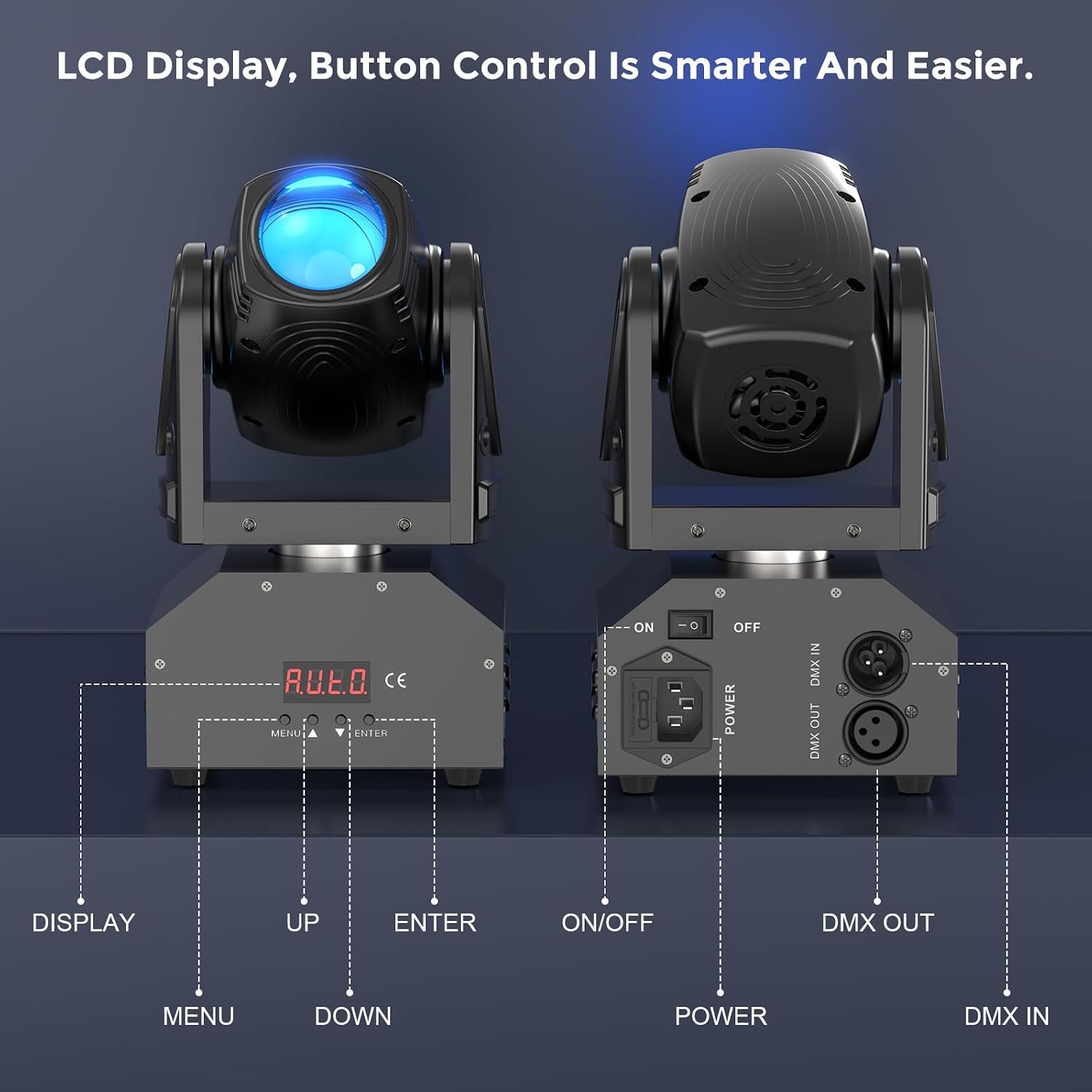 Beam Moving Head Light,RGBW LED Mini Party Light Stage Lighting Spot Lights by DMX512 & Sound Active Control for Home