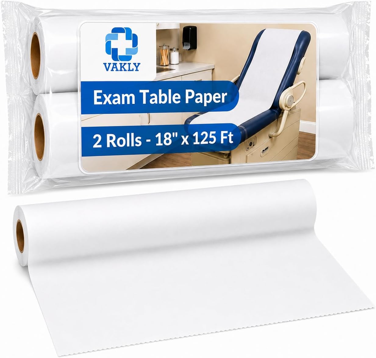 Exam Table Paper - 18''x125’ Disposable Standard White Crepe - Paper Rolls for Spas, Doctors, Chiropractors and