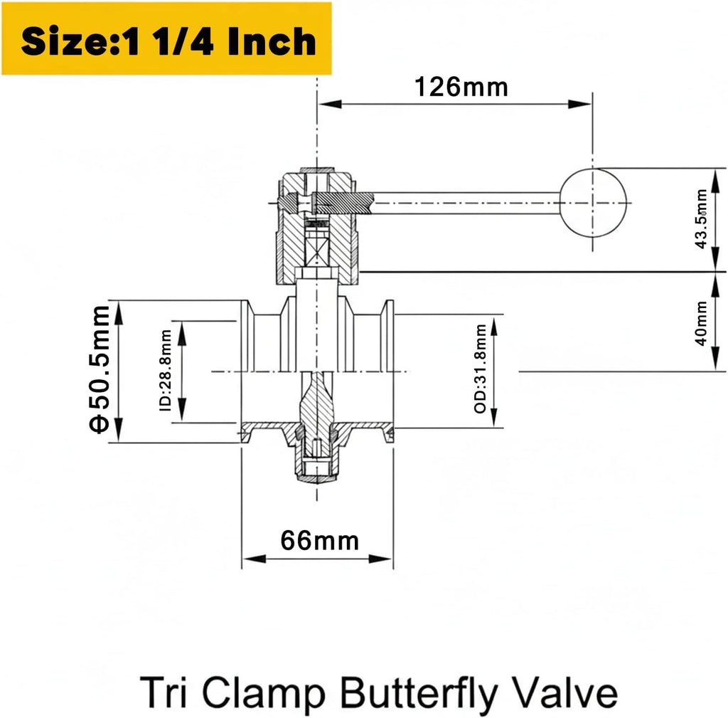 SS304 Stainless Steel Butterfly Valve, 2 Pack, 1¼"Inch