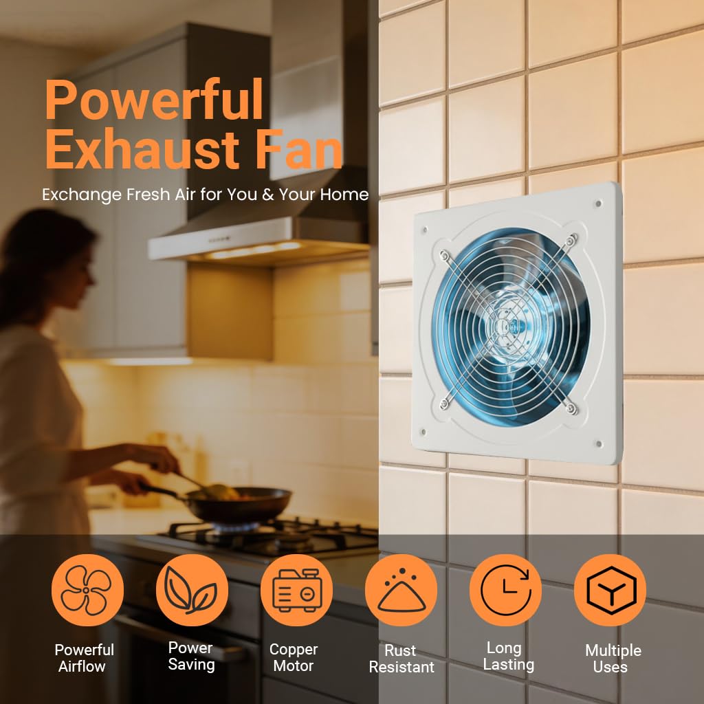 8 Inch Exhaust Fan with Speed Controller, Wall Mount Ventilation Fan