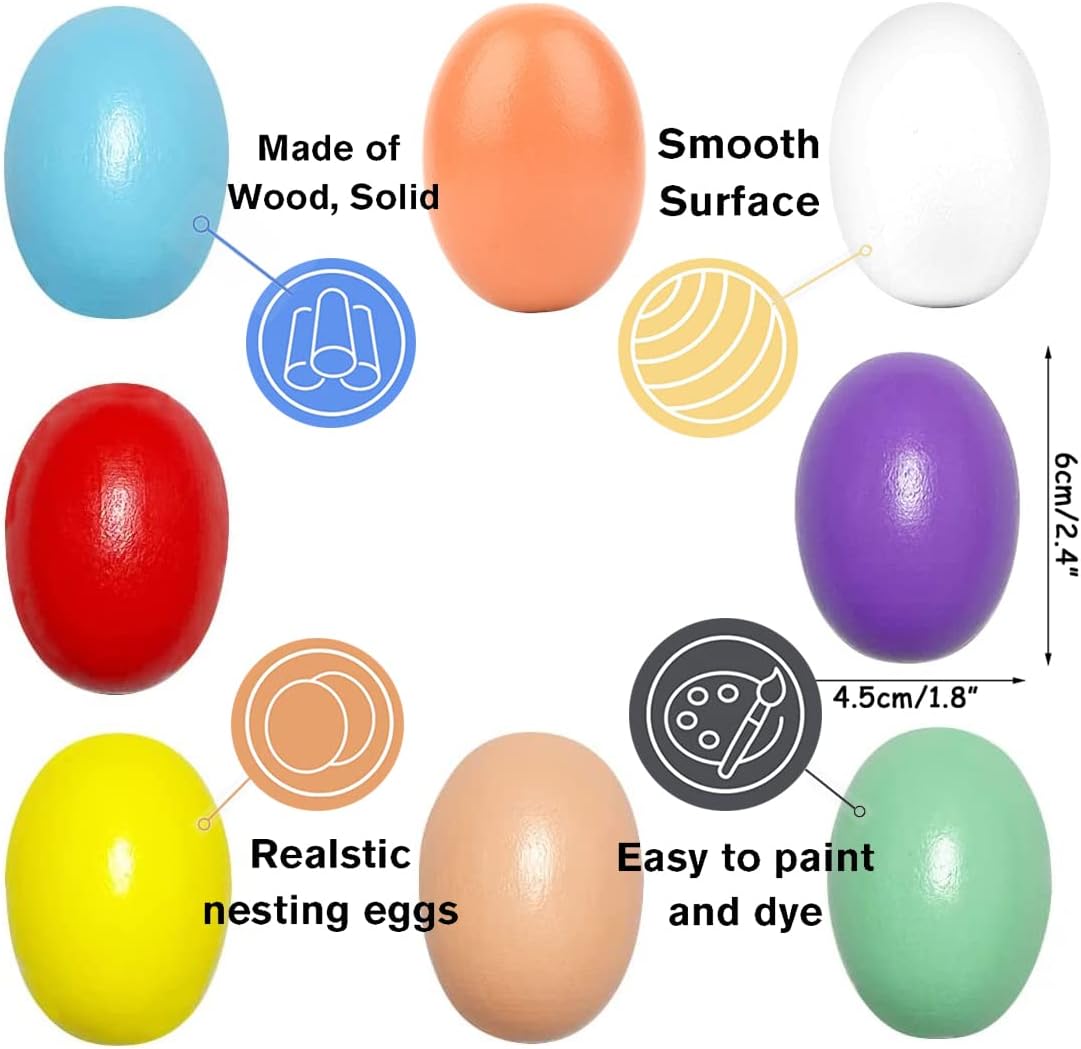 Easter Wooden Eggs Easter Decorations - 8 Colors Wood DIY Faux Egg Crafts Fake Chicken Egg Nesting Eggs Easter Home