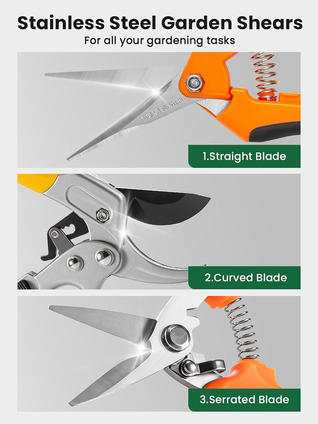 3 Pack Garden Scissors kit Professional Garden Pruning Shears Stainless Steel Garden Shears Gardening Clippers Flower