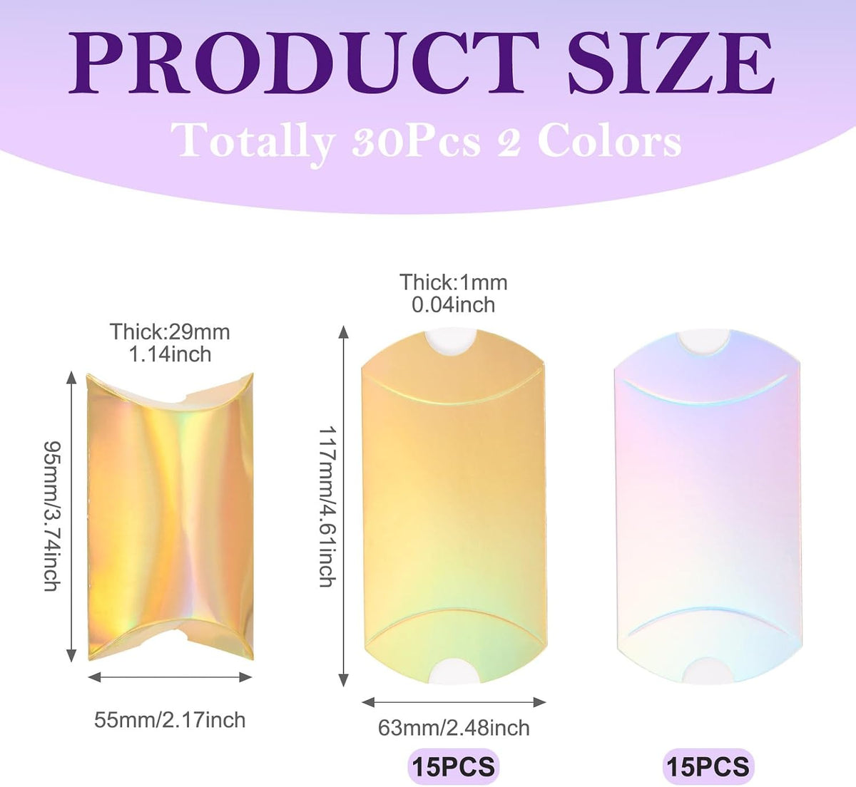 30pcs Mini Pillow Candy Boxes Rainbow Iridescent Small Gift Boxes Paper Candy Treat Box Foldable Rectangle Chocolate