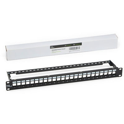 trueCABLE Shielded 24 Port 19” Toolless Modular Patch Panel, Blank, 1U Rack Mount, with Cable Management Bar and