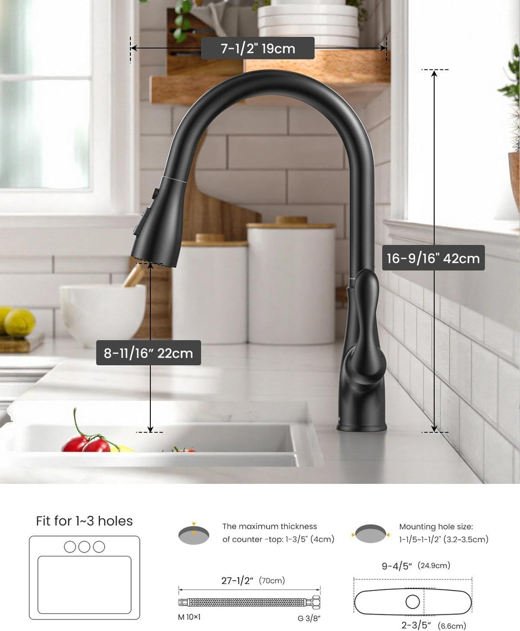 Matte Black Kitchen Faucet with Pull Down Sprayer