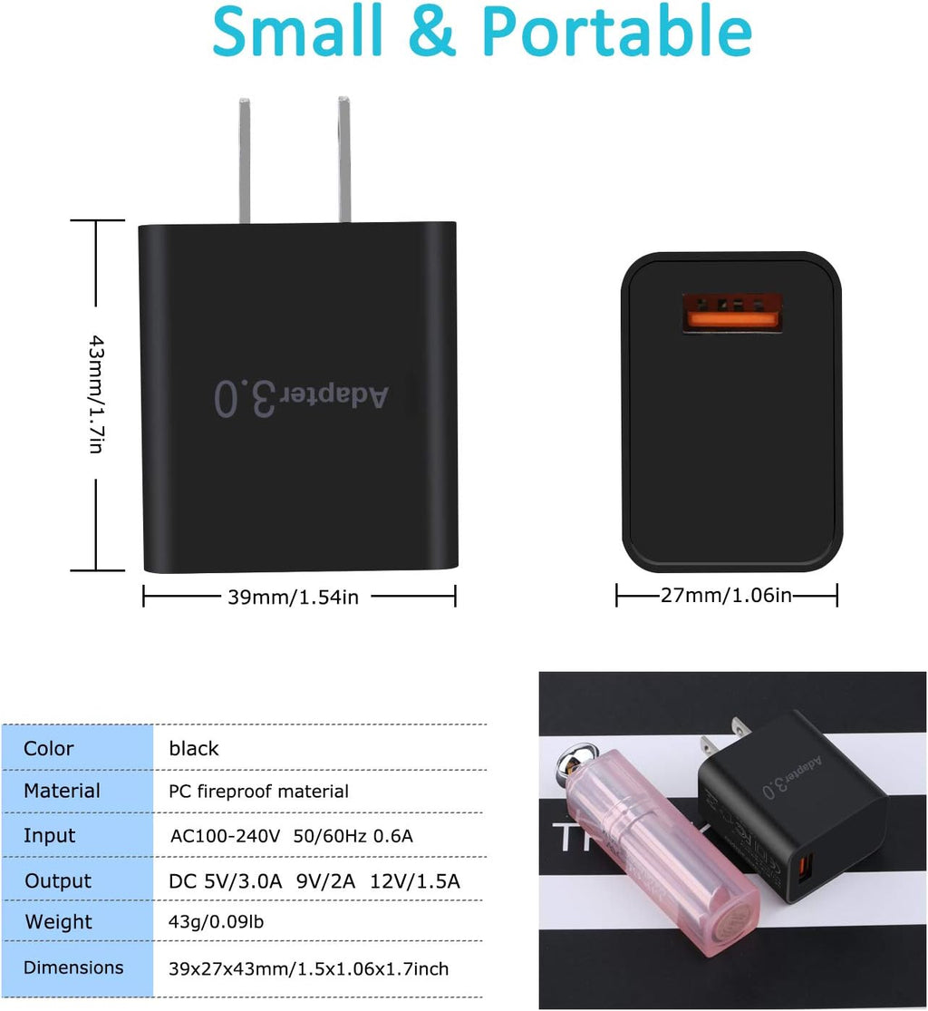 Fast Charge 3.0 USB Wall Charger [4-Pack] 5V 3A Fast Charging Block 18W QC Power Adapter for Wireless Charger Stand