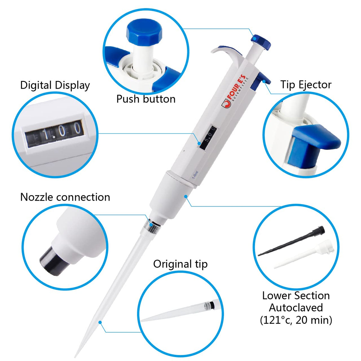 1-5mL Pipette, Adjustable Volume Micropipette
