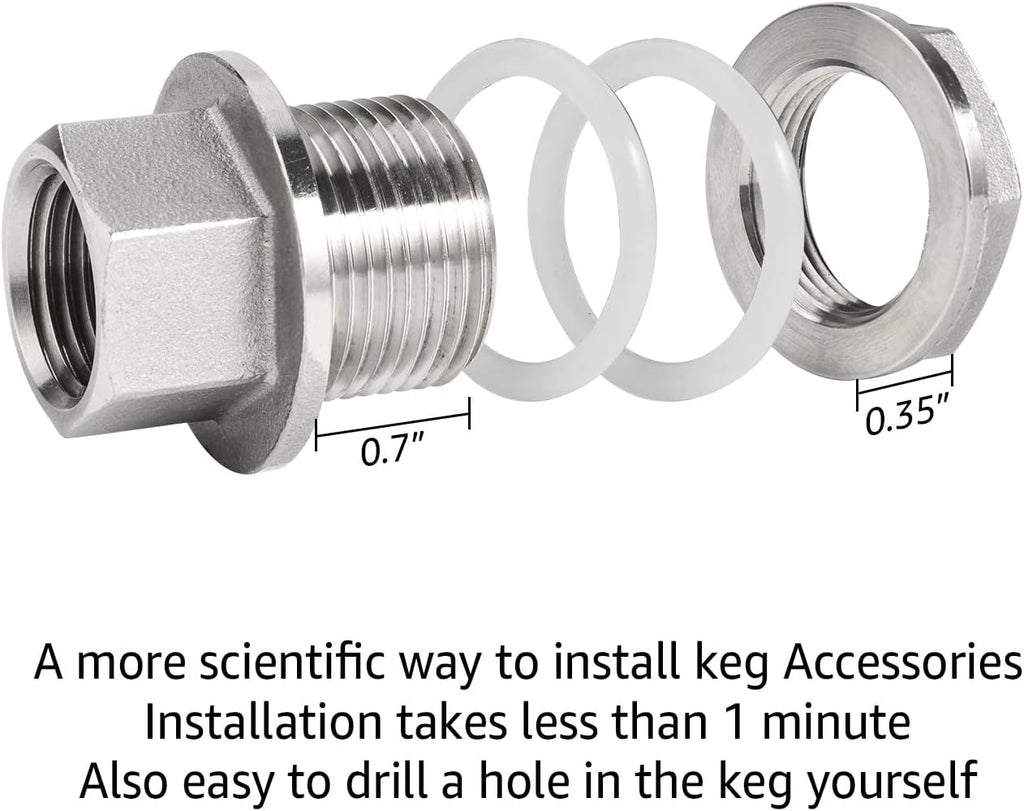 FERRODAY Stainless Steel 1/2" NPT Weldless Bulkhead, Fitting with 2 Gaskets