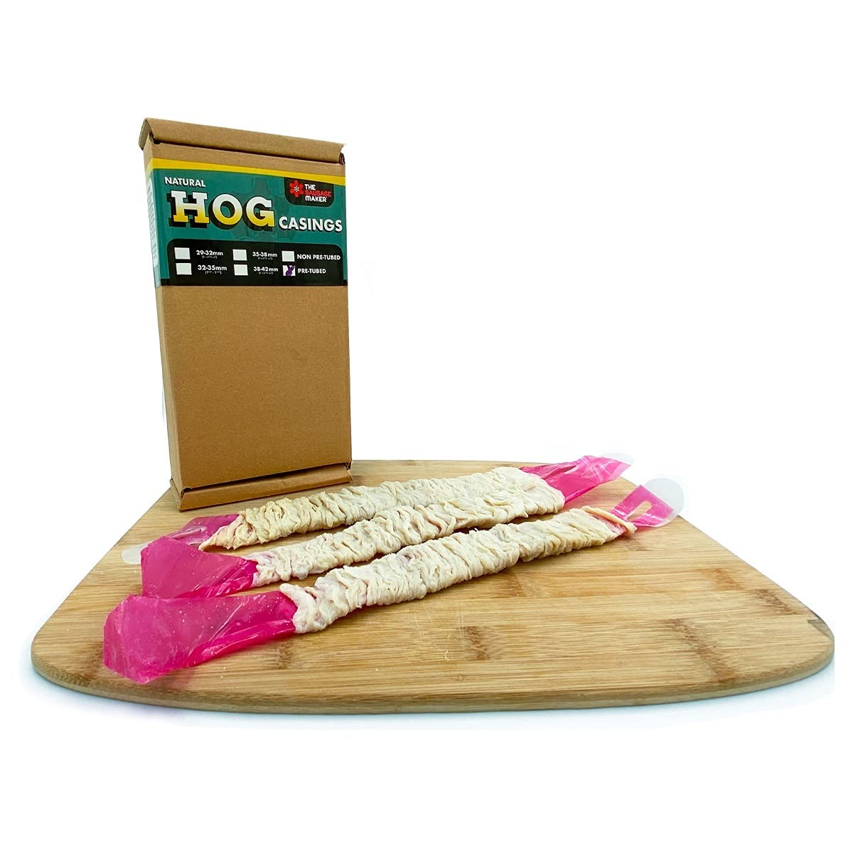 Pre-Tubed Sausage Hog Casings, 32 To 35 MM, Makes 50 Lb Meat, North American Edible Natural Casing For Pork Links