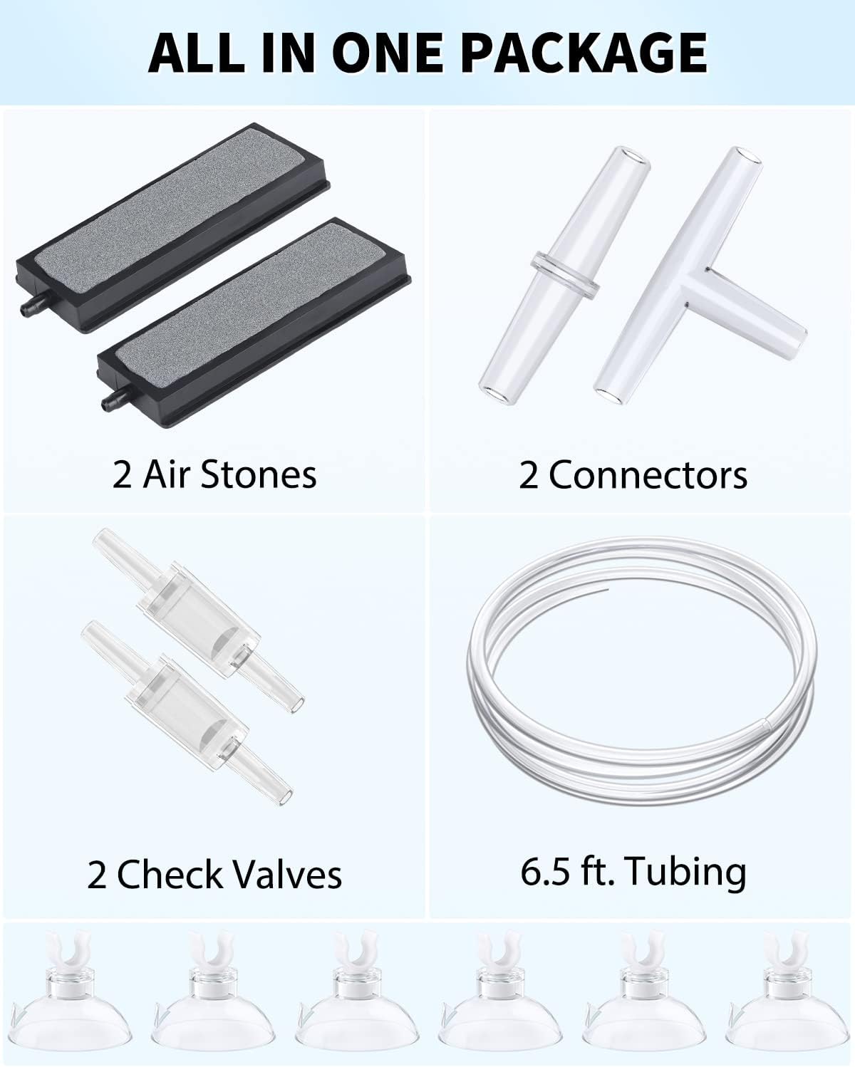 Aquarium Air Pump, Adjustable Quiet Oxygen Pump for Fish Tanks, Airline Tubing & Accessories