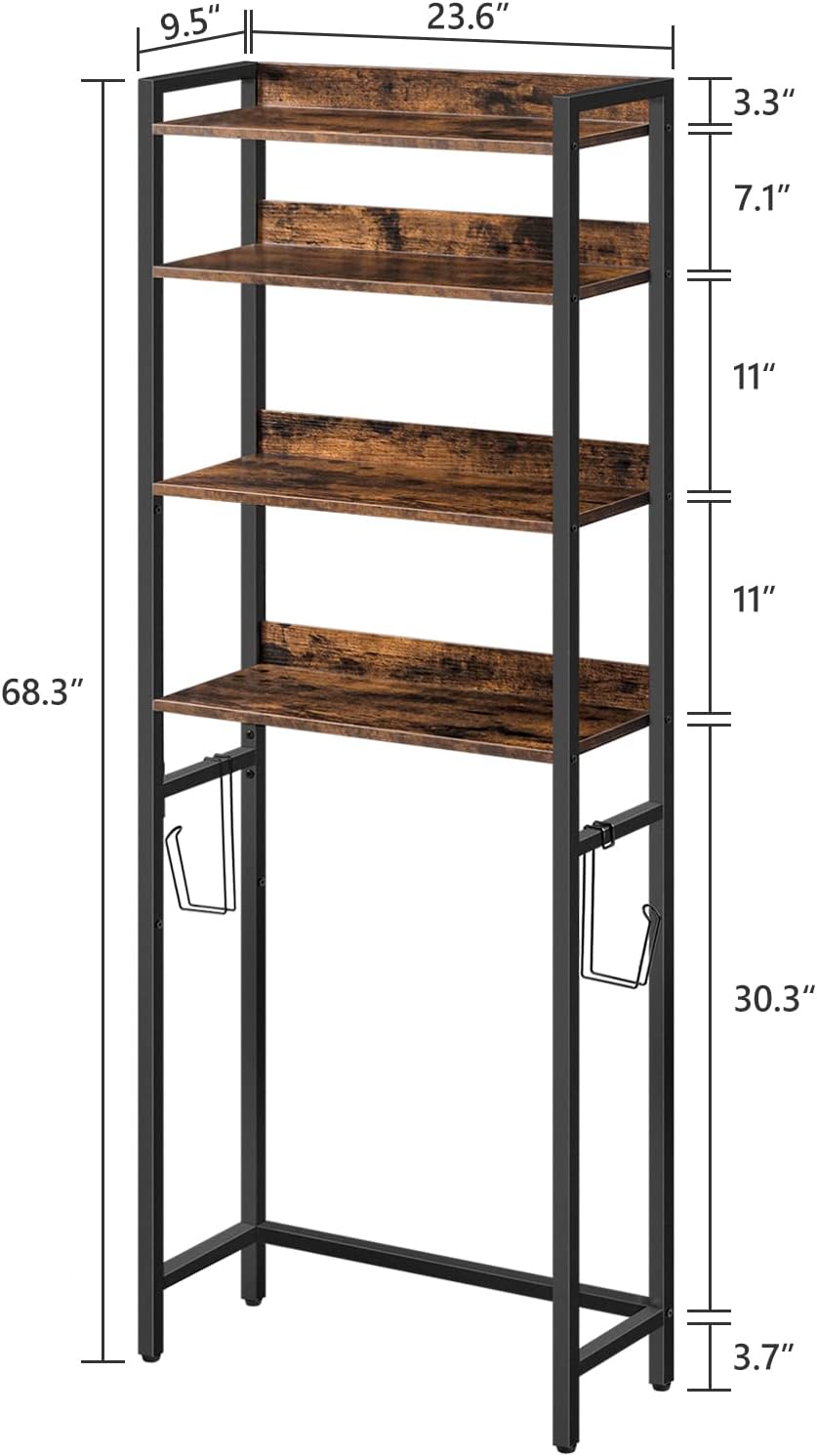 Over The Toilet Storage Rack, 4 Tier Bathroom Organizer Over Toilet, Freestanding Space Saver Toilet Stand with 2