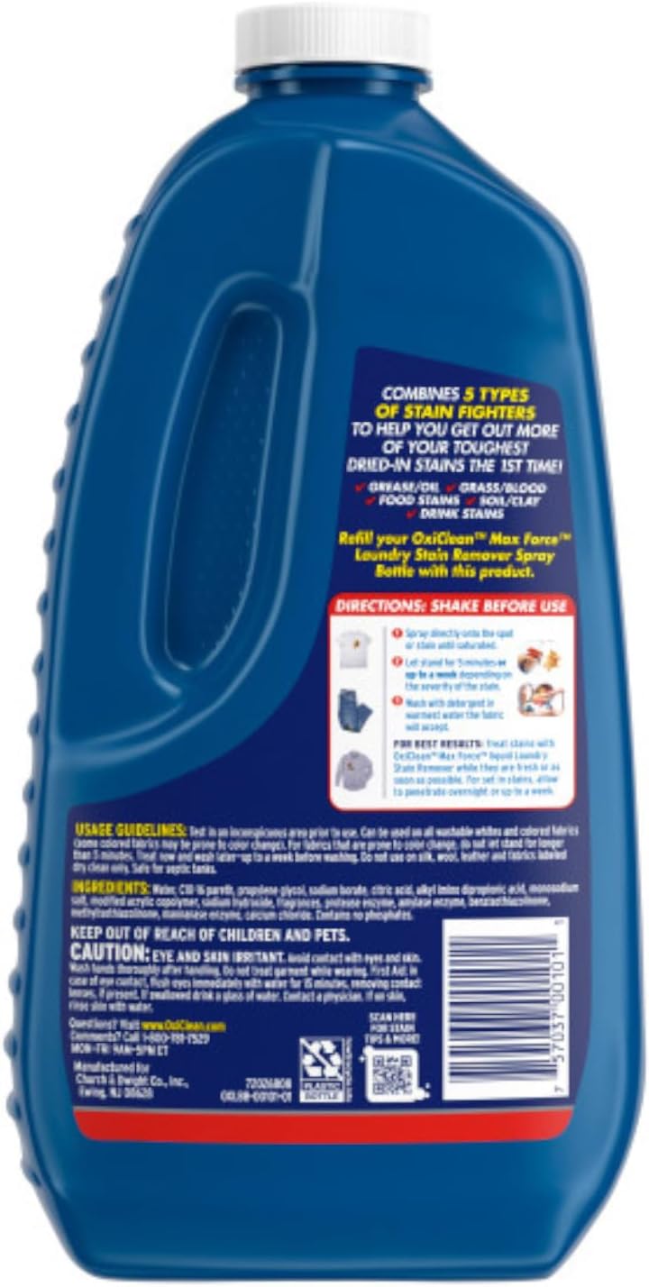 Max Force Laundry Stain Remover Spray, 12 fl oz + 48 Fl Oz Refill Bottle Kit 60 Fl Oz Total