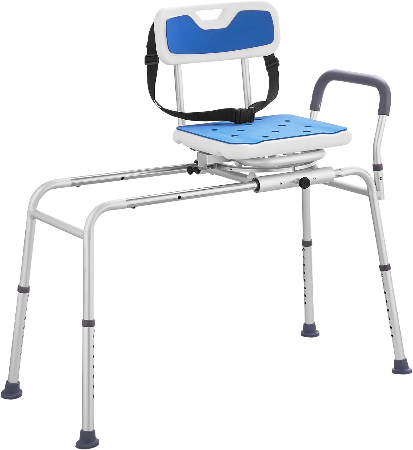 Sliding Tub Transfer Bench with 360 Degree Swivel Seat, Height Adjustable Bathtub Transfer Bench with Armrest &