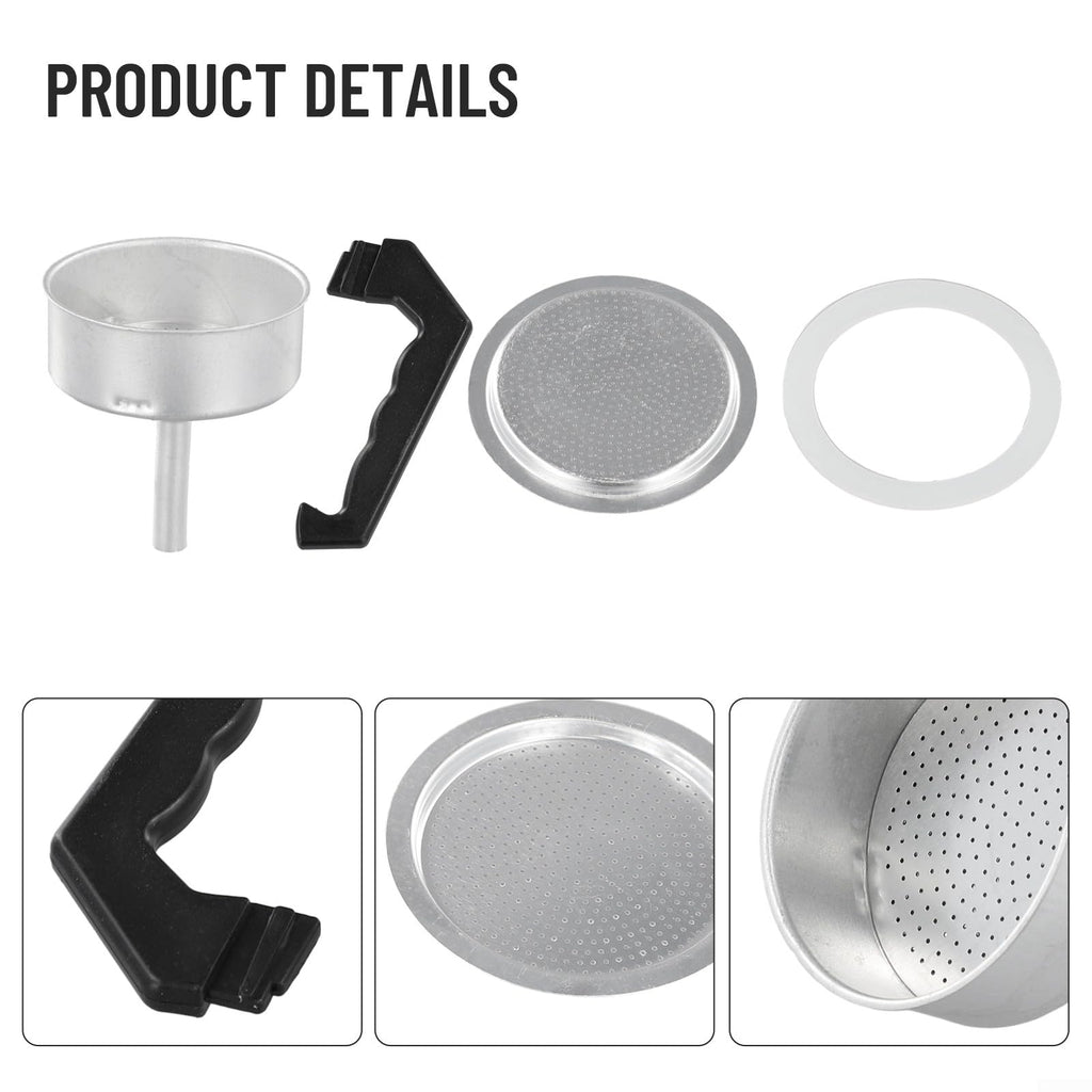 Replacement Set For Espresso Coffee Moka Pot Handle, Gasket, Funnel, Filter(3 Cup)