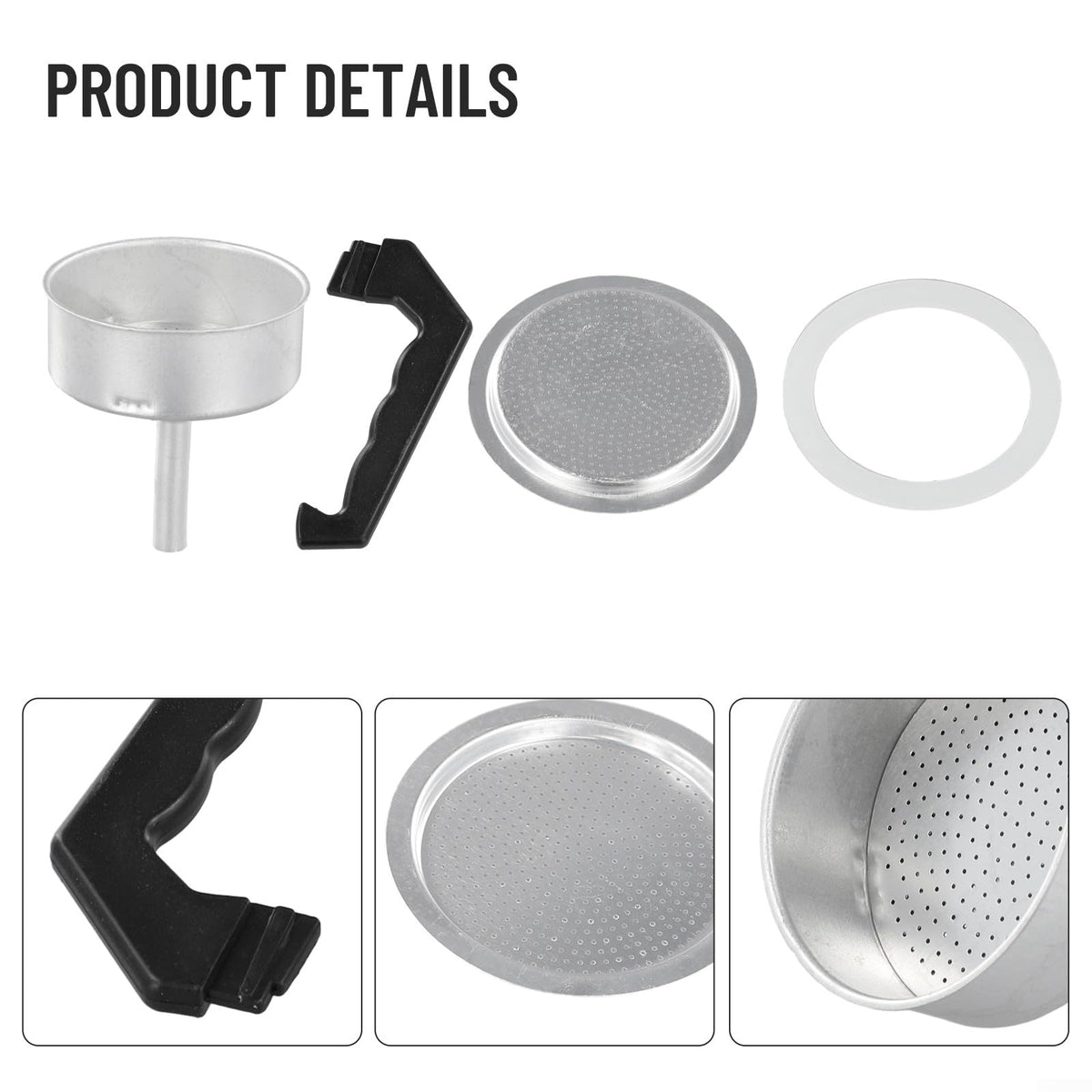 Replacement Set For Espresso Coffee Moka Pot Handle, Gasket, Funnel, Filter(3 Cup)