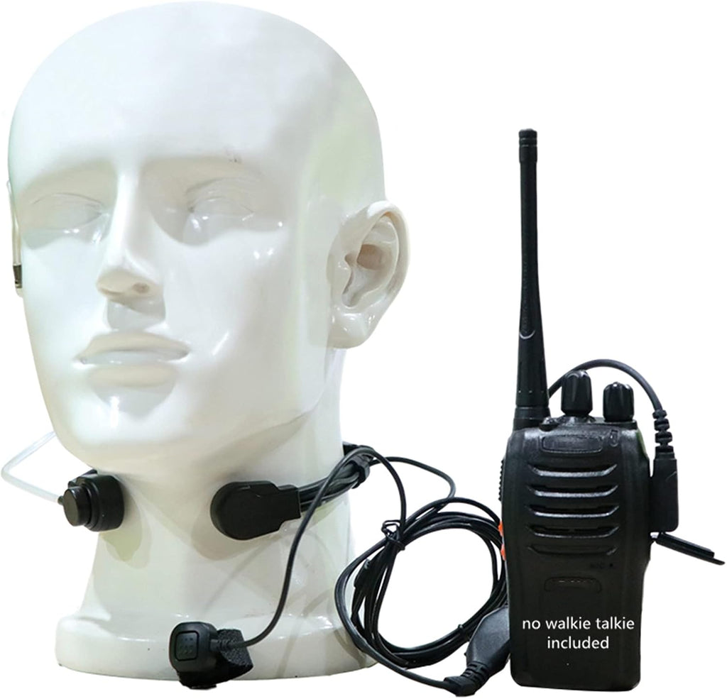 Throat Mic Walkie Talkie Earpiece Bone Conduction Vibration in-Ear Acoustic Tube Headset with Finger PTT Mic for