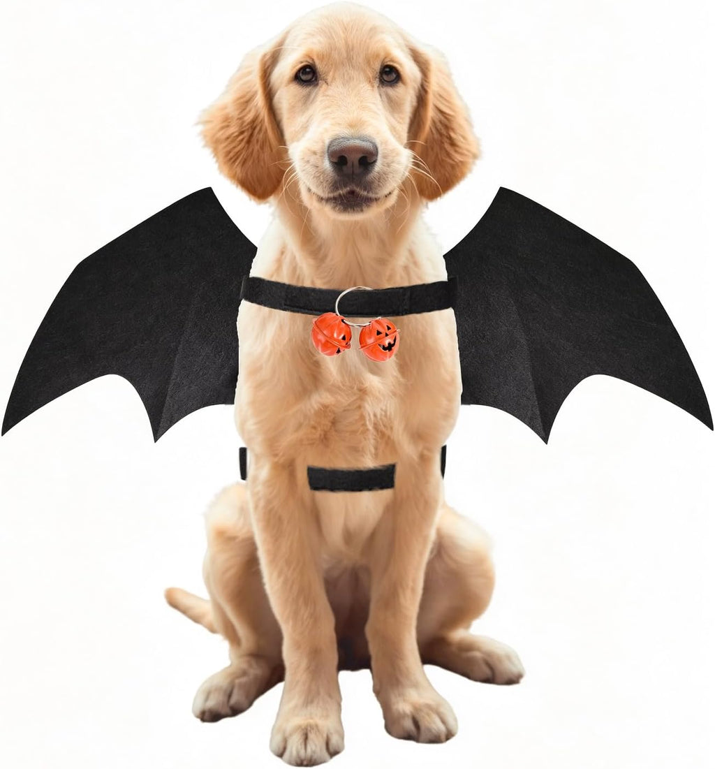 Dog Halloween Costumes, Large Bat Wings Dog Costume with 2 Pumpkin Bells