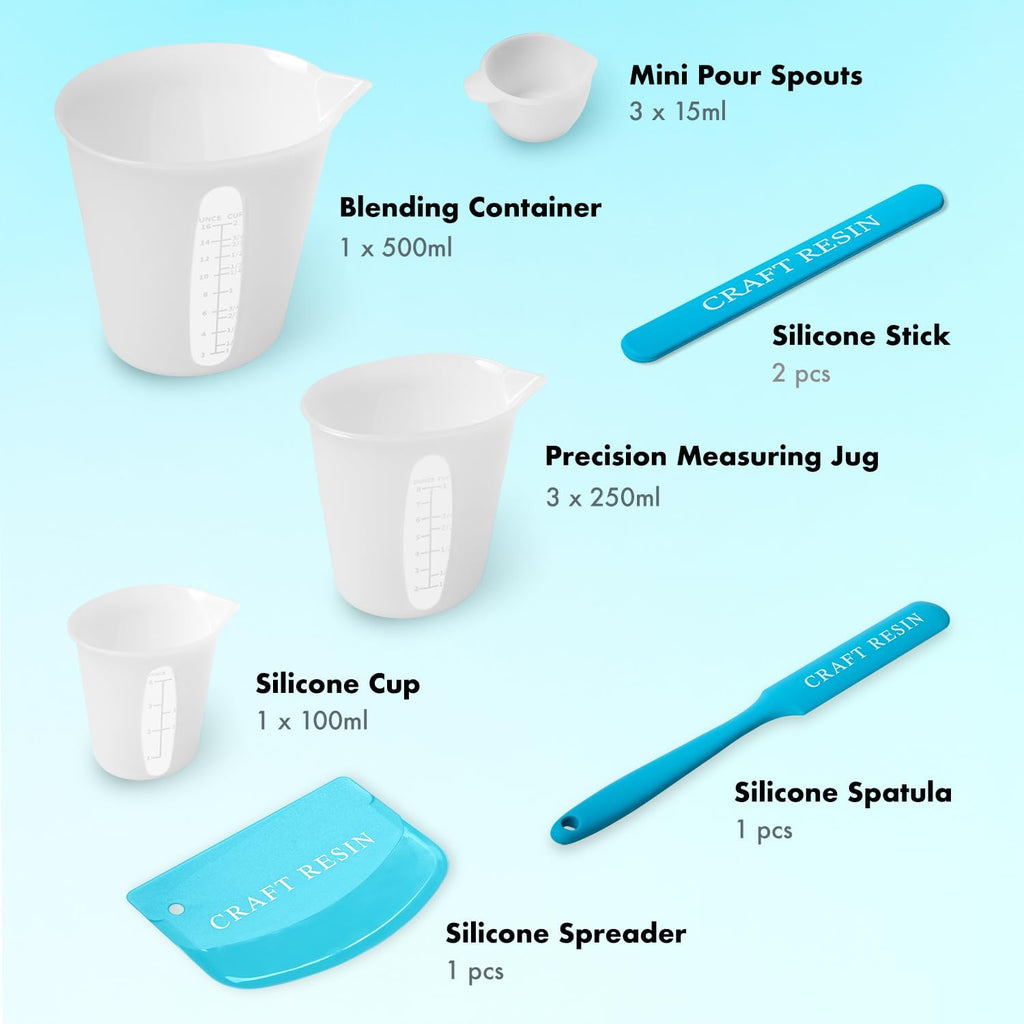 Silicone Measuring Cups for Epoxy Resin – Set of 4 Epoxy Mixing Cups (500ml, 250ml, 100ml, 15ml) with Sticks &
