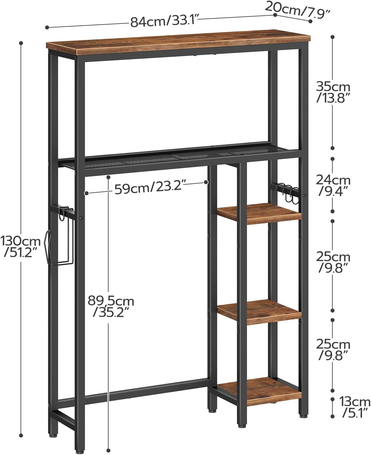 Over The Toilet Storage Cabinet, Freestanding Bathroom Organizer with Toilet Paper Holder, Hooks, 5-Tier Bathroom