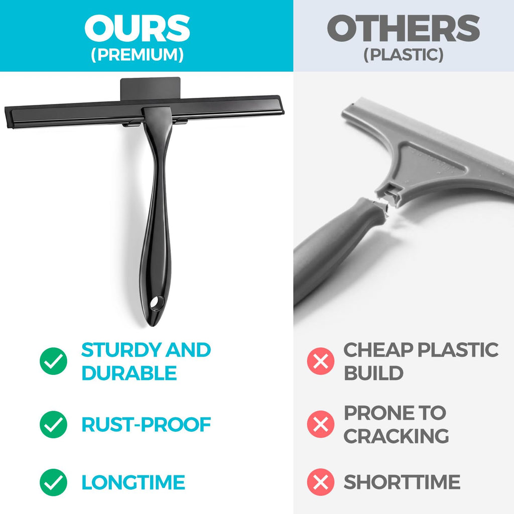 2pcs Shower Squeegee for Glass Doors with Adhesive Hanging Hook Set