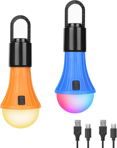 LED Rechargeable Camping Lantern with 7 RGBW Light Modes, 2Packs | Portable Tent Lights, Camping Essentials, Hanging