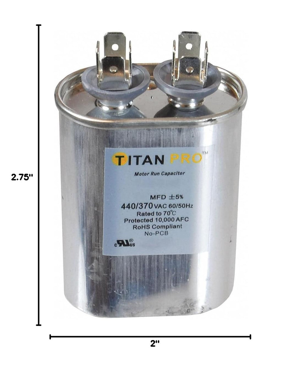 Titan Pro Oval Motor Run Capacitor, 7.5 Microfarad Rating, 370-440VAC Voltage - TOCF7.5