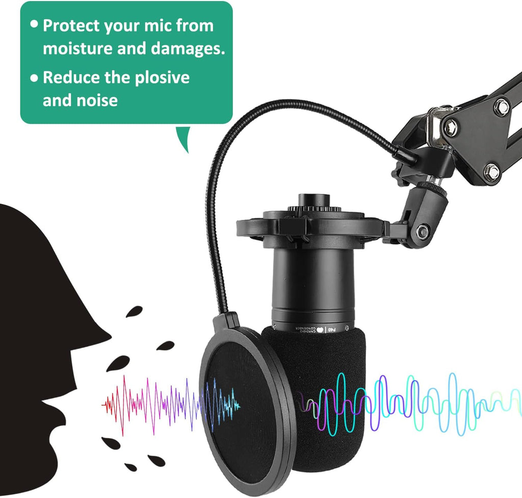 AT2020 Shock Mount with Pop Filter and Foam Windscreen, Noise Reduction Microphone Shock Mount Mic Holder for Audio