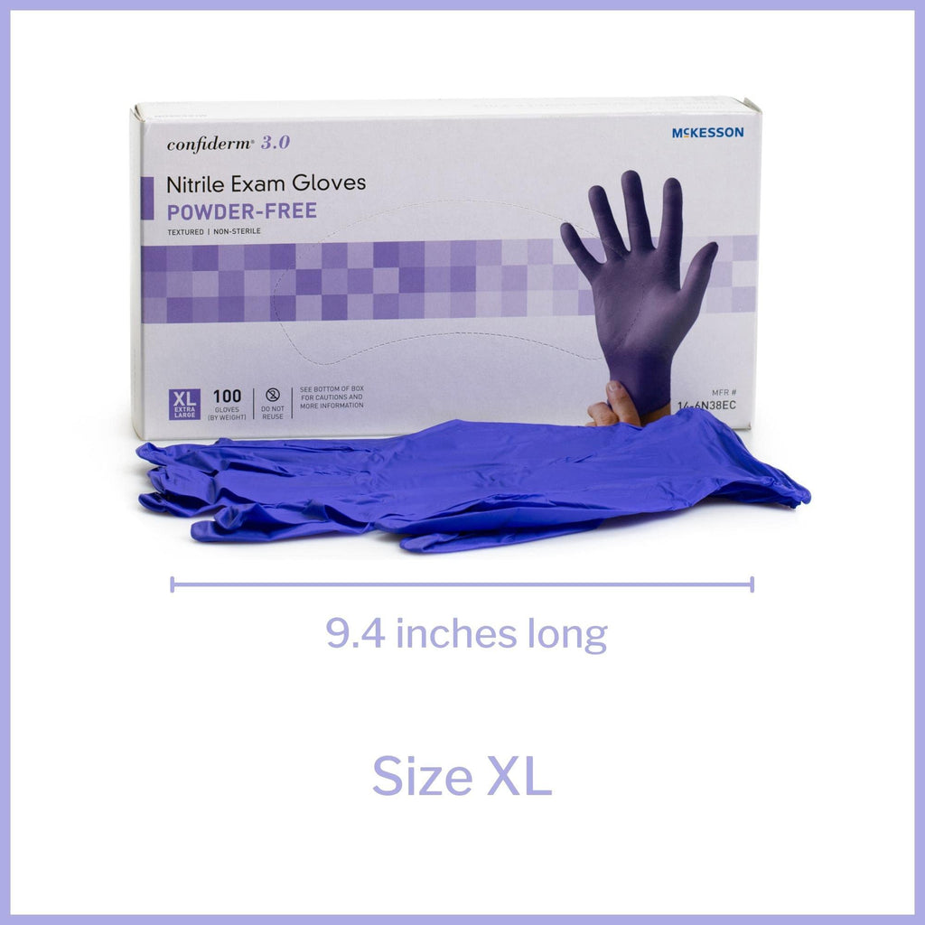 Confiderm 3.0 Nitrile Exam Gloves, Blue, XL, Large, 100 ct