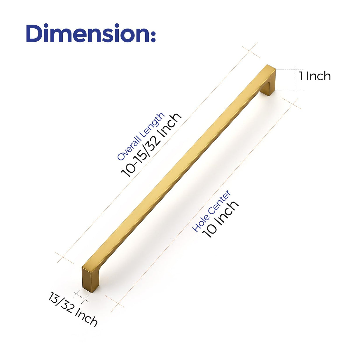 Brushed Brass Solid Pulls Cabinet Handles 10 Inch 5 Pack