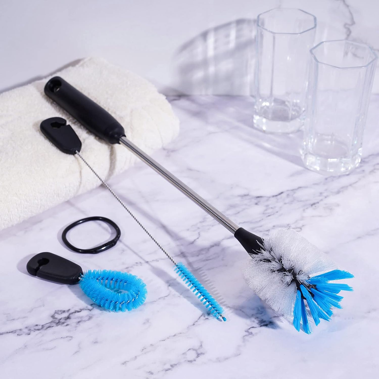 3-in-1 Stainless Steel Bottle Brush and Straw Cleaning Set, Long Handle Scrub Brush with Replaceable Head for Water