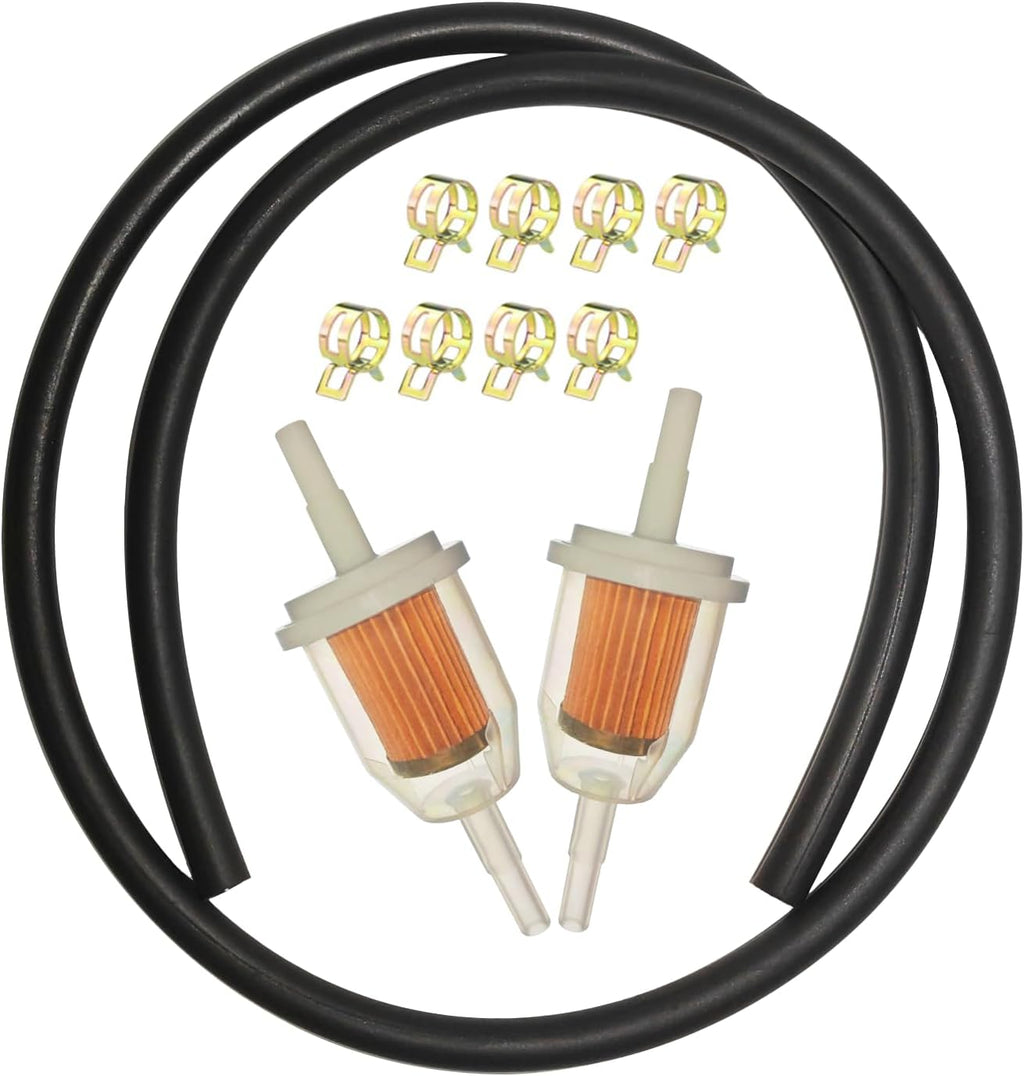1/4 Fuel Line Hose Kit with 2 Inline Fuel Filters & 8 Clamps - for Lawn Mower, Small Engine, ATV