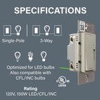 Legrand Radiant 150W LED Dimmer Light Switch 3-Way Rocker Nickel 1 Pack