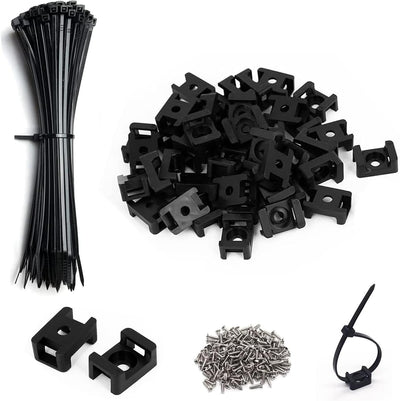 Cable Zip Tie Mounts Kit-100 Pcs Cable Zip Tie Saddle Type Mounts Base with 100 Pcs 8" Cable Ties and 100 Pcs Tapping