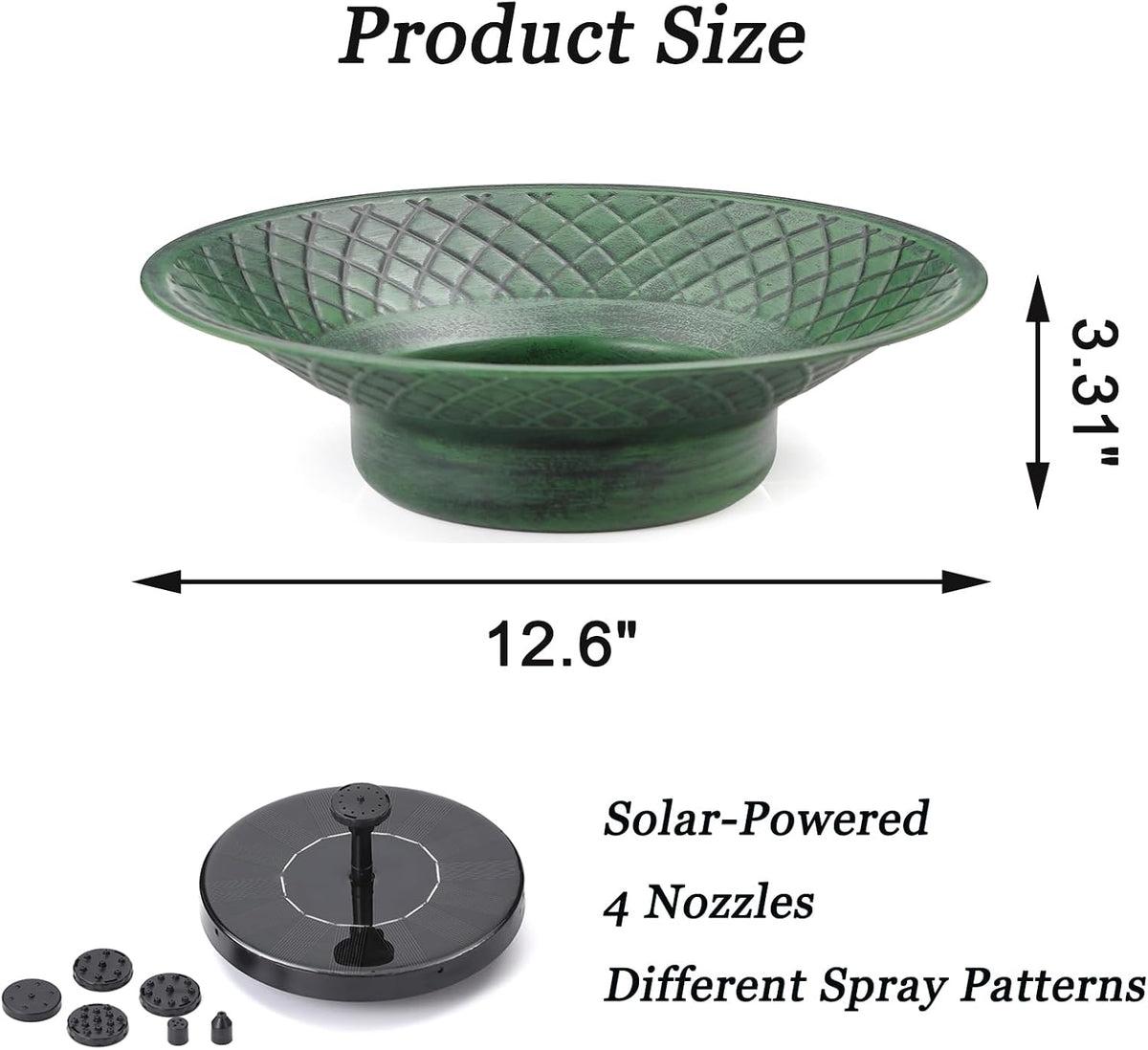 12.6" Bird Bath for Outside, Solar Bird Bath Fountains, Bird Bath Feeder