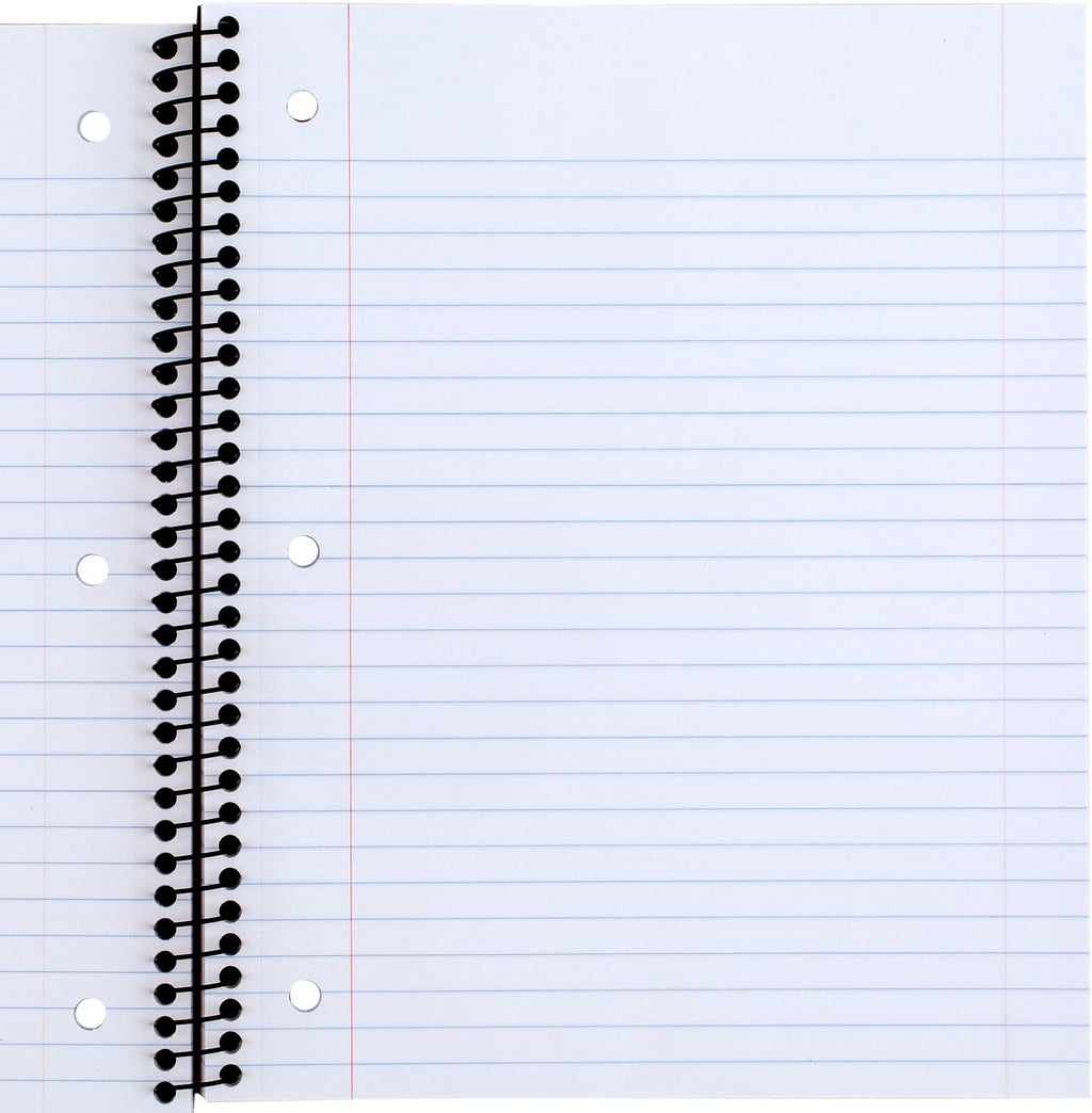 Spiral Notebooks, 1 Subject, Wide Ruled Paper, 8" x 10-1/2", 100 Sheets, Assorted Colors, 5 Pack (930093)