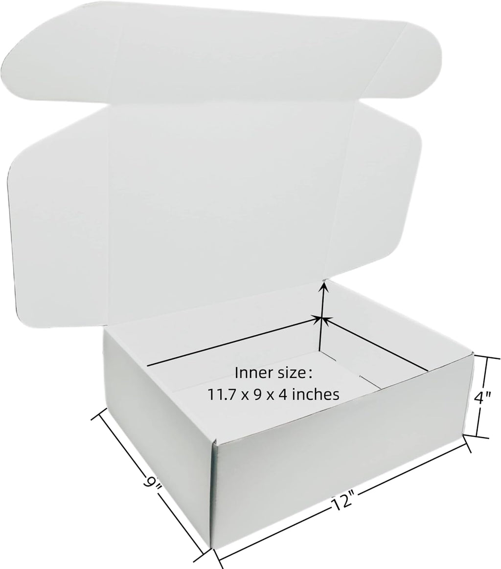 Small Corrugated Mailer Boxes 12x9x4 Inches (White,Pack of 5)