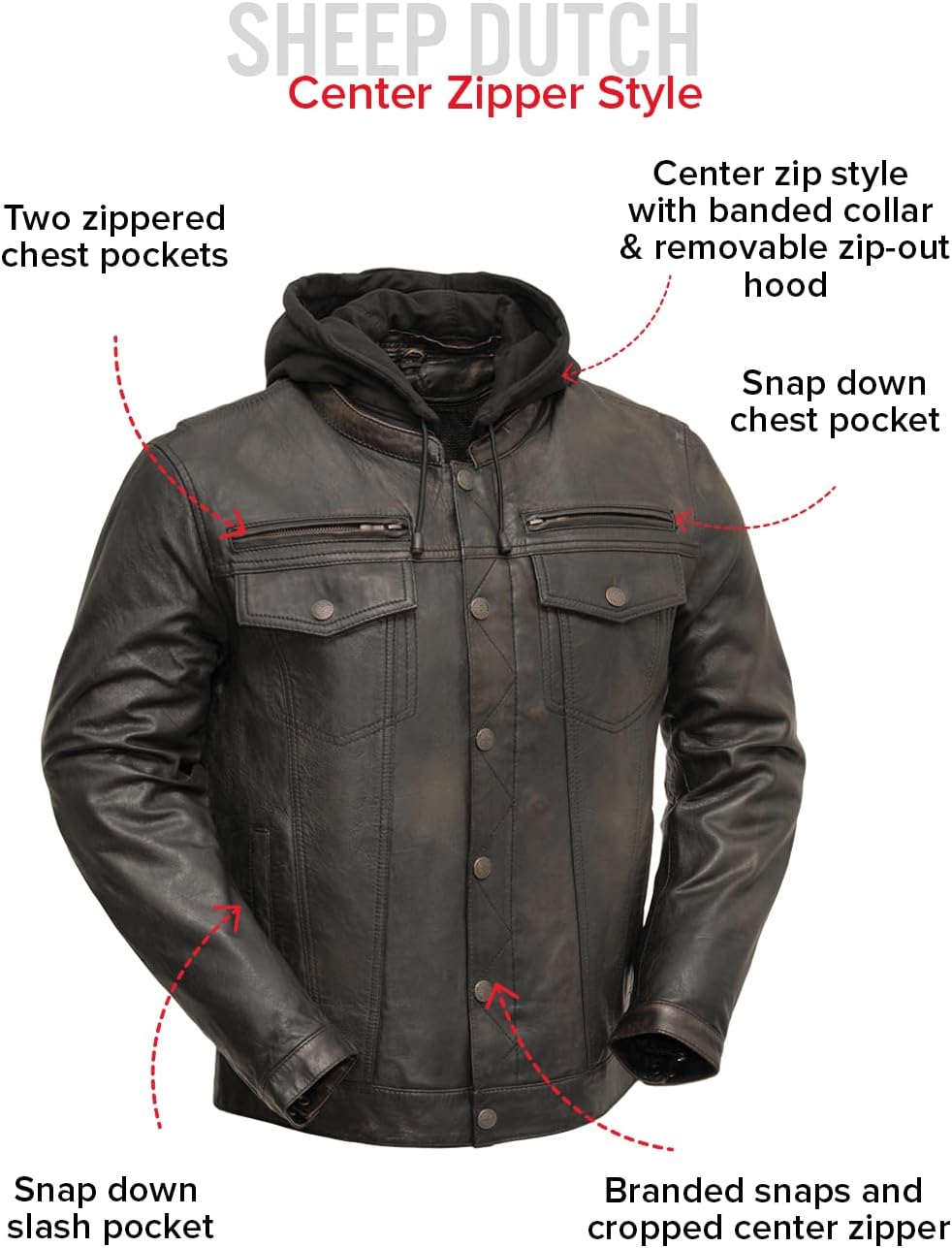 Vendetta - Leather Motorcycle Jacket For Men & Biker Leather Jacket With Armor Pockets Removable Thermal Liner