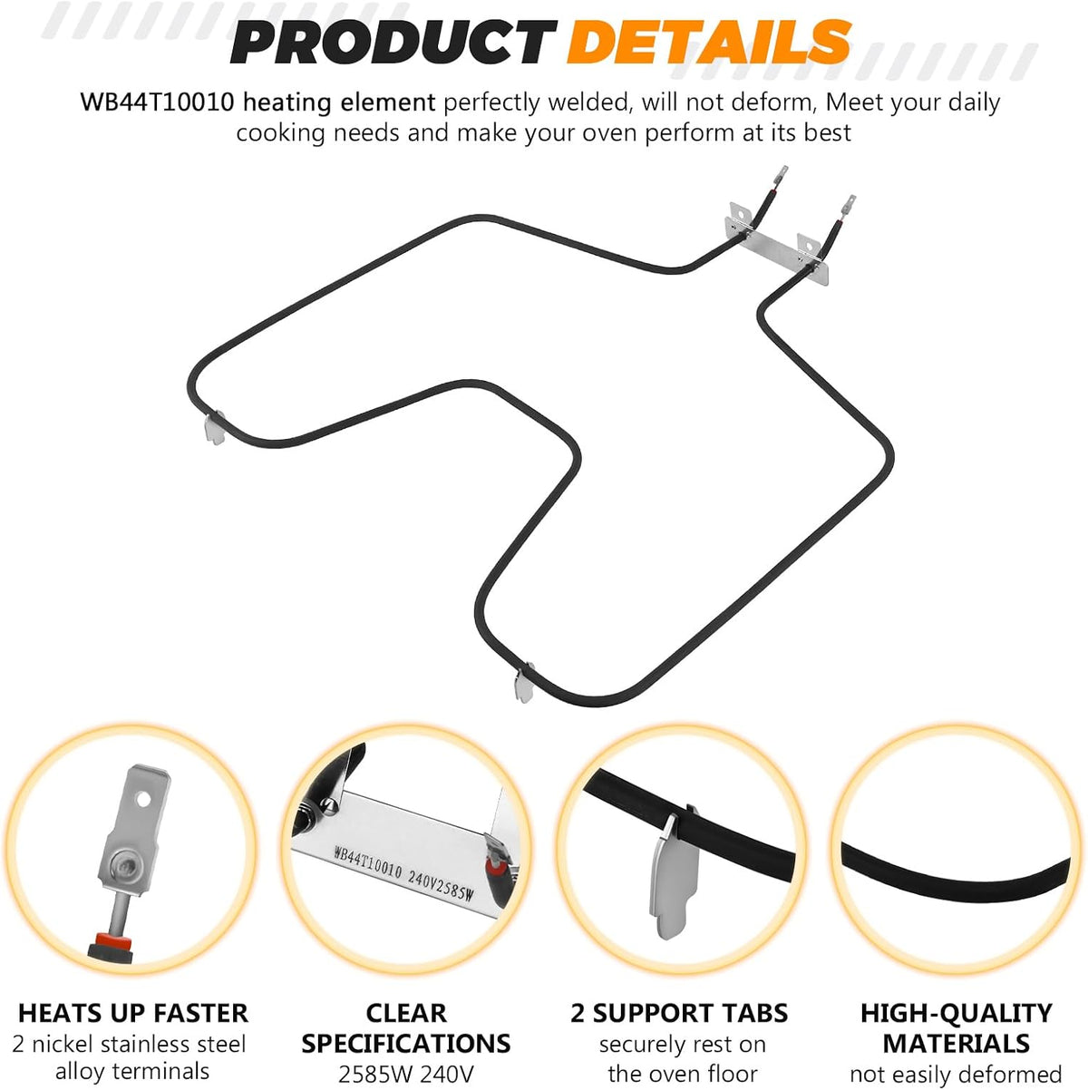 WB44T10010 Range Oven Bake Element by Blutoget-Fit for GE Spectra Oven Element Ken 911 Oven Bottom Heating Element 91195291990 JBS55WK2WW JBP62DM2BB JBP67BH1WH JBP64WB4WW Replaces 770549 AP2030996