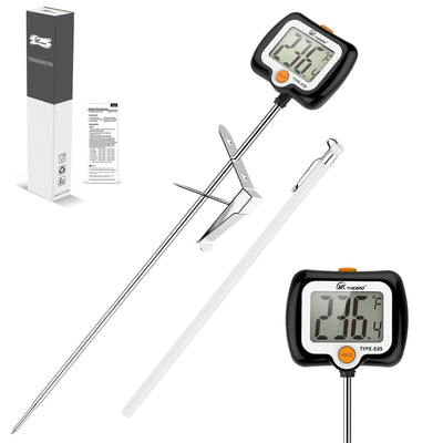 Digital Candy Thermometer with 180° Rotating LED Screen, 304 Stainless Steel Probe, Heat Shield, 2 Pot Clips
