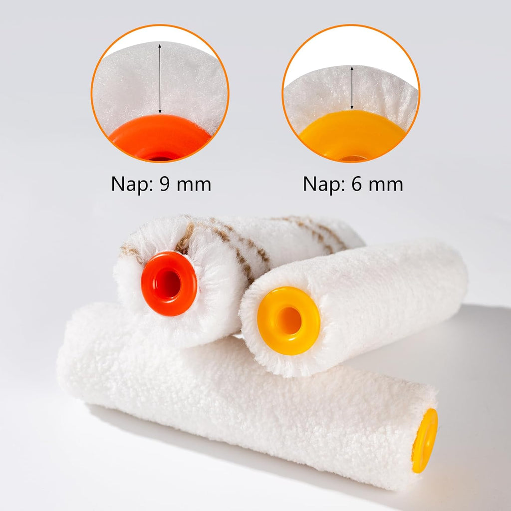 4 Inch Paint Roller Kit, 12-Piece Mini Roller Set with 6 Microfiber Sleeves, Tray, Liner & Cover, Handle, 1.5" Angled
