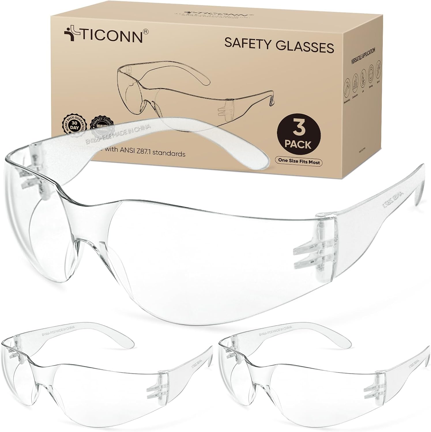Clear Safety Glasses for Men and Women, Safety Goggles with Scratch Impact Resistant Meets ANSI Z87.1 Standard