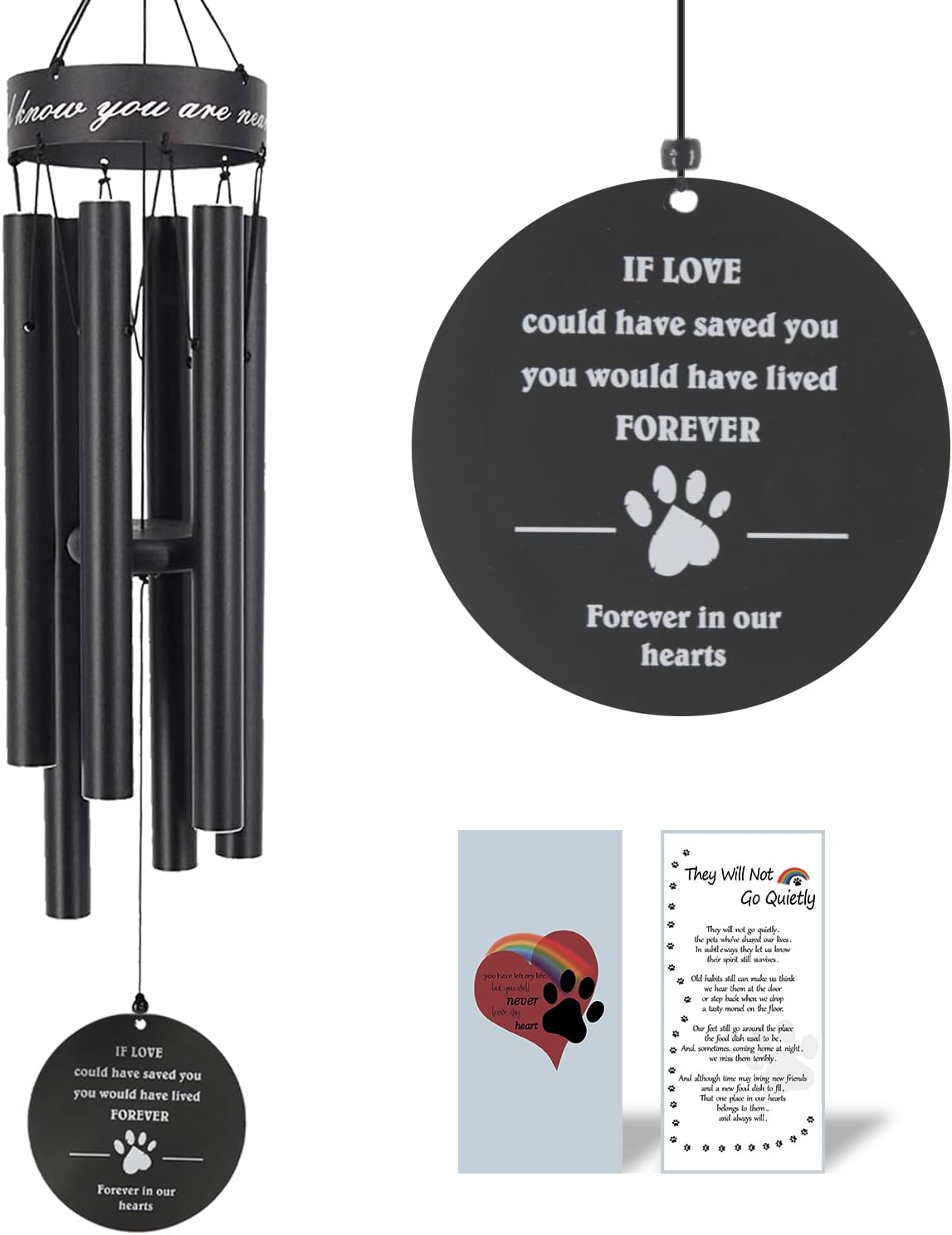 Pet Memorial Wind Chime, 30 Inches Paw Print Pet Remembrance Gift to Honor